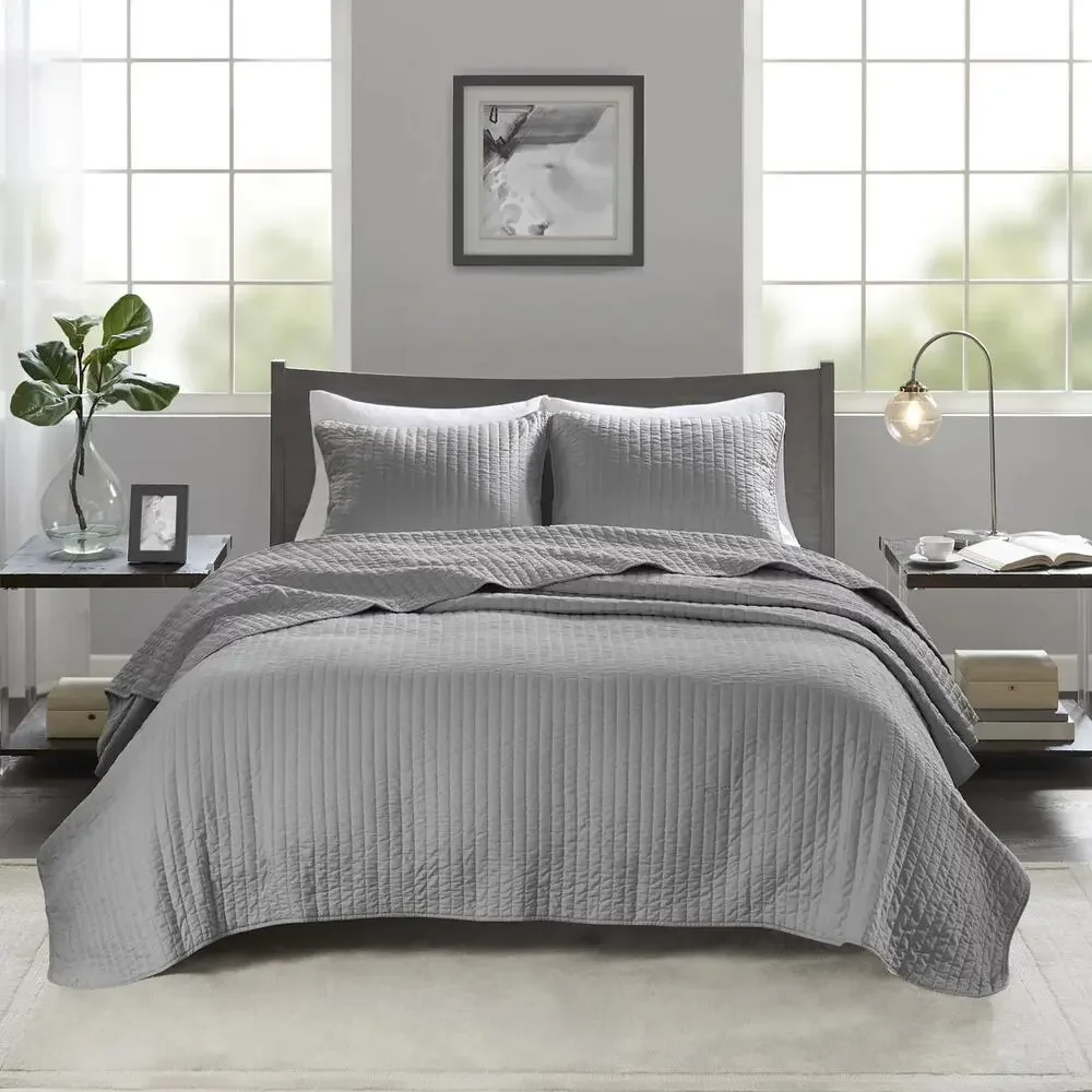Madison Park Mitchell Reversible Coverlet Quilt Set Twin/Twin XL Gray 2pc
